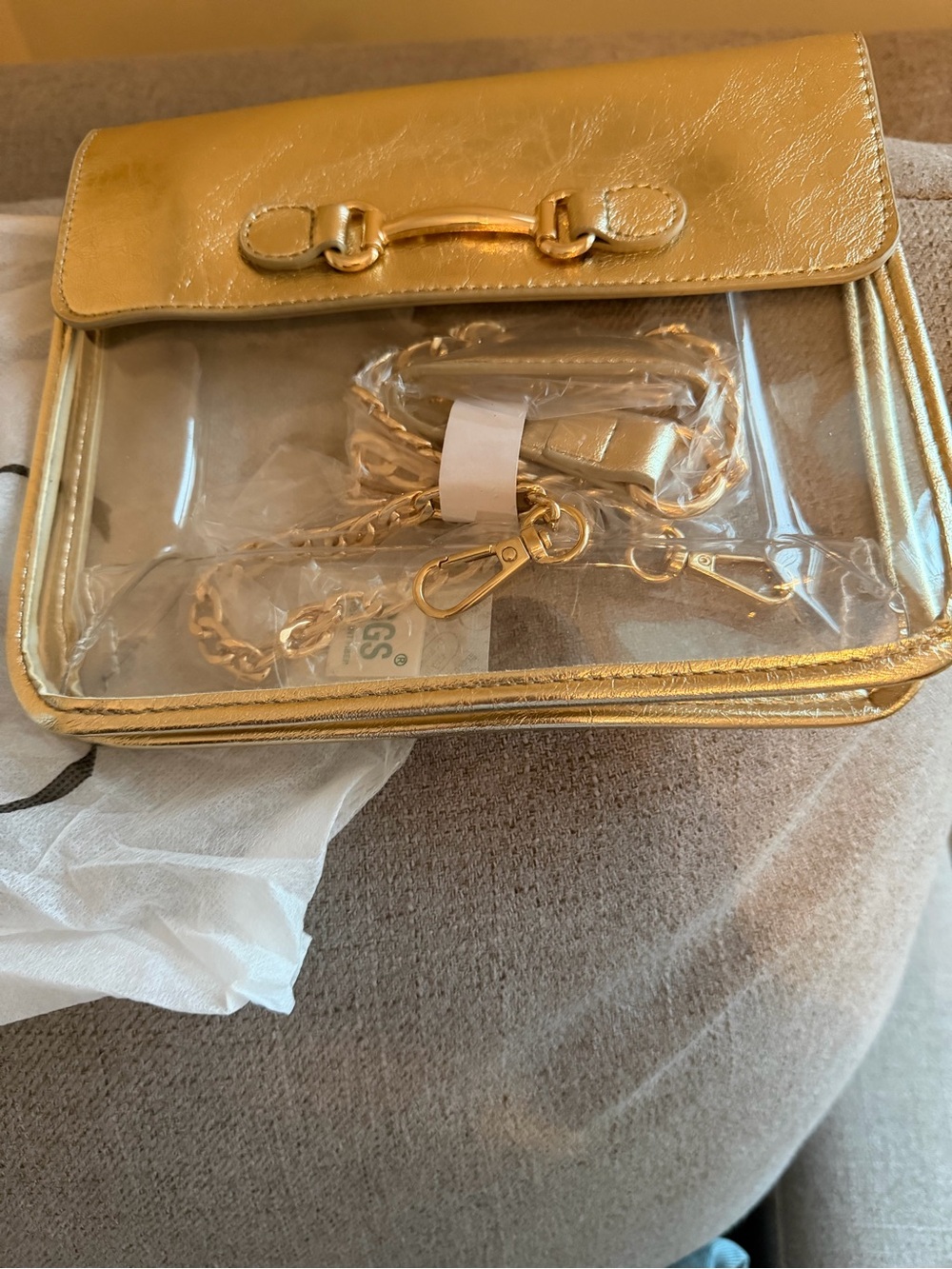 Gold Clear Crossbody Bag with Chain Strap - Picture 8 of 10